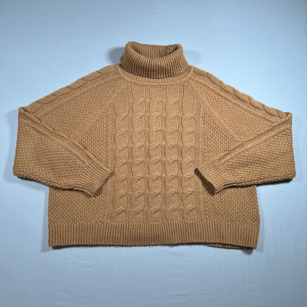Gap Womens Cable Knit Turtleneck Sweater Large Brown Wool Alpaca Blend Cozy